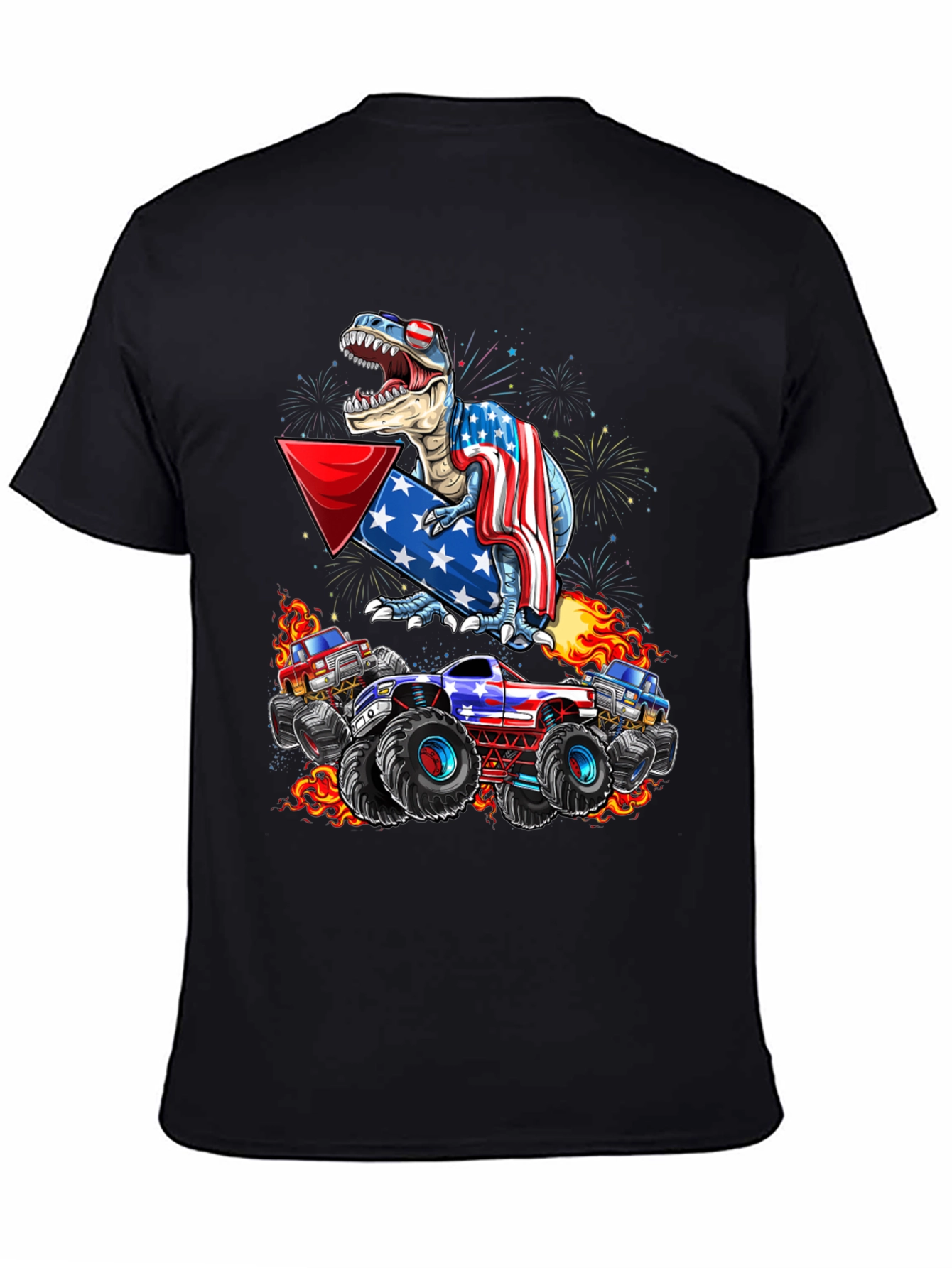 Patriotic Dinosaur & Monster Truck Graphic T-Shirt
