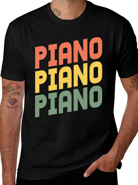 Retro Piano Graphic Tee - Vintage Style T-Shirt