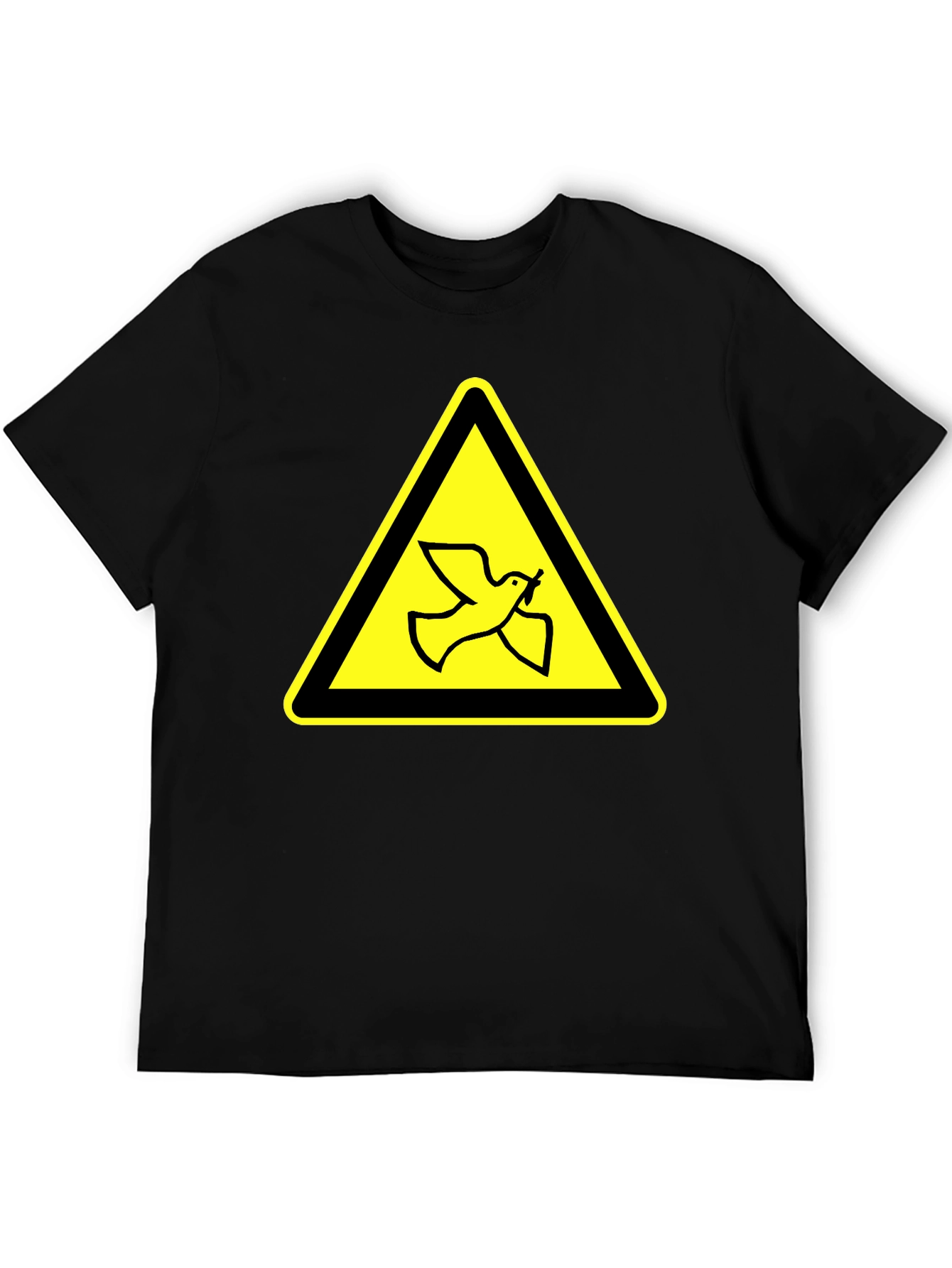 Dove Warning Sign T-Shirt - Black Cotton Tee