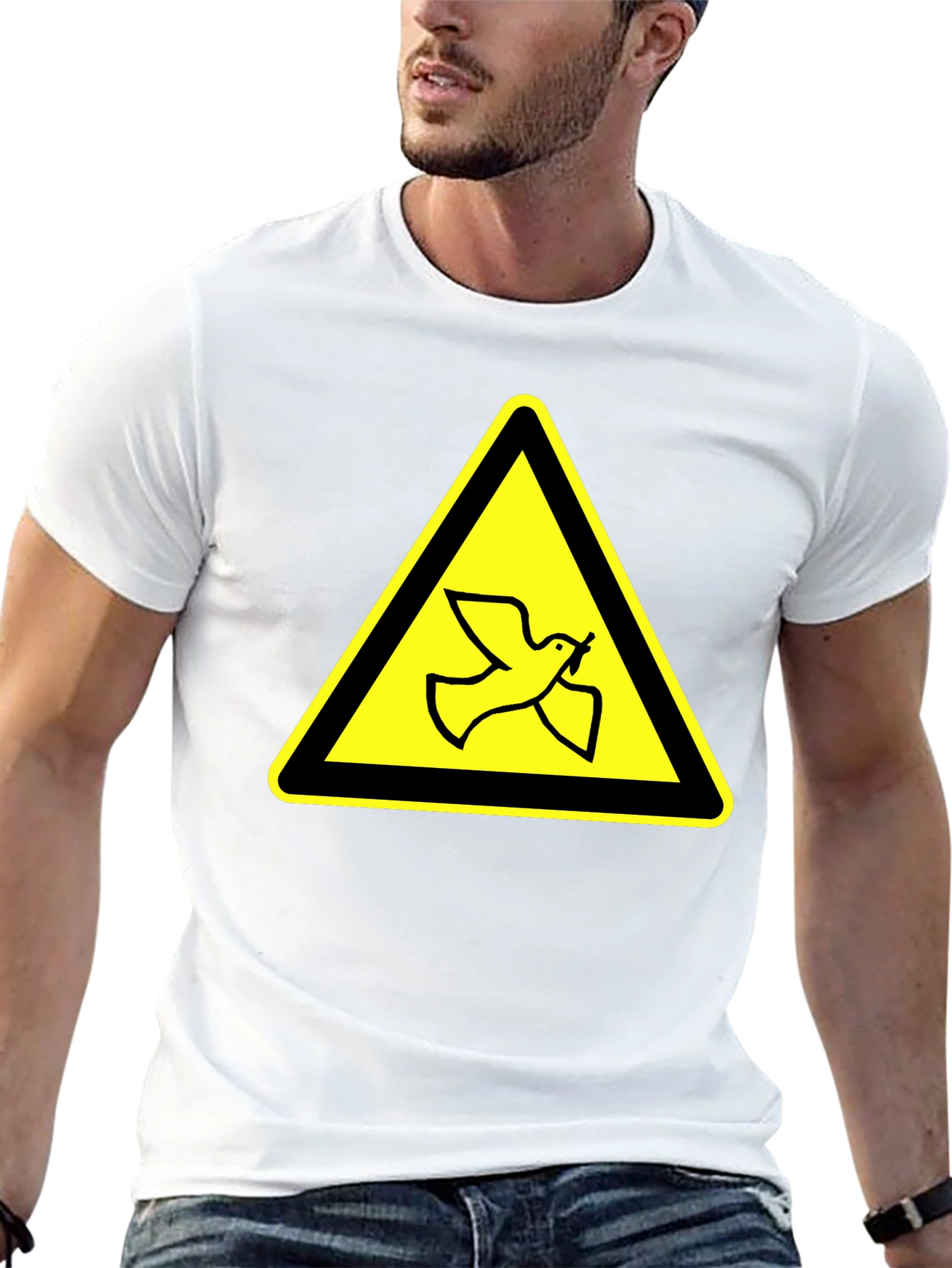 Dove Warning Sign T-Shirt - Black Cotton Tee