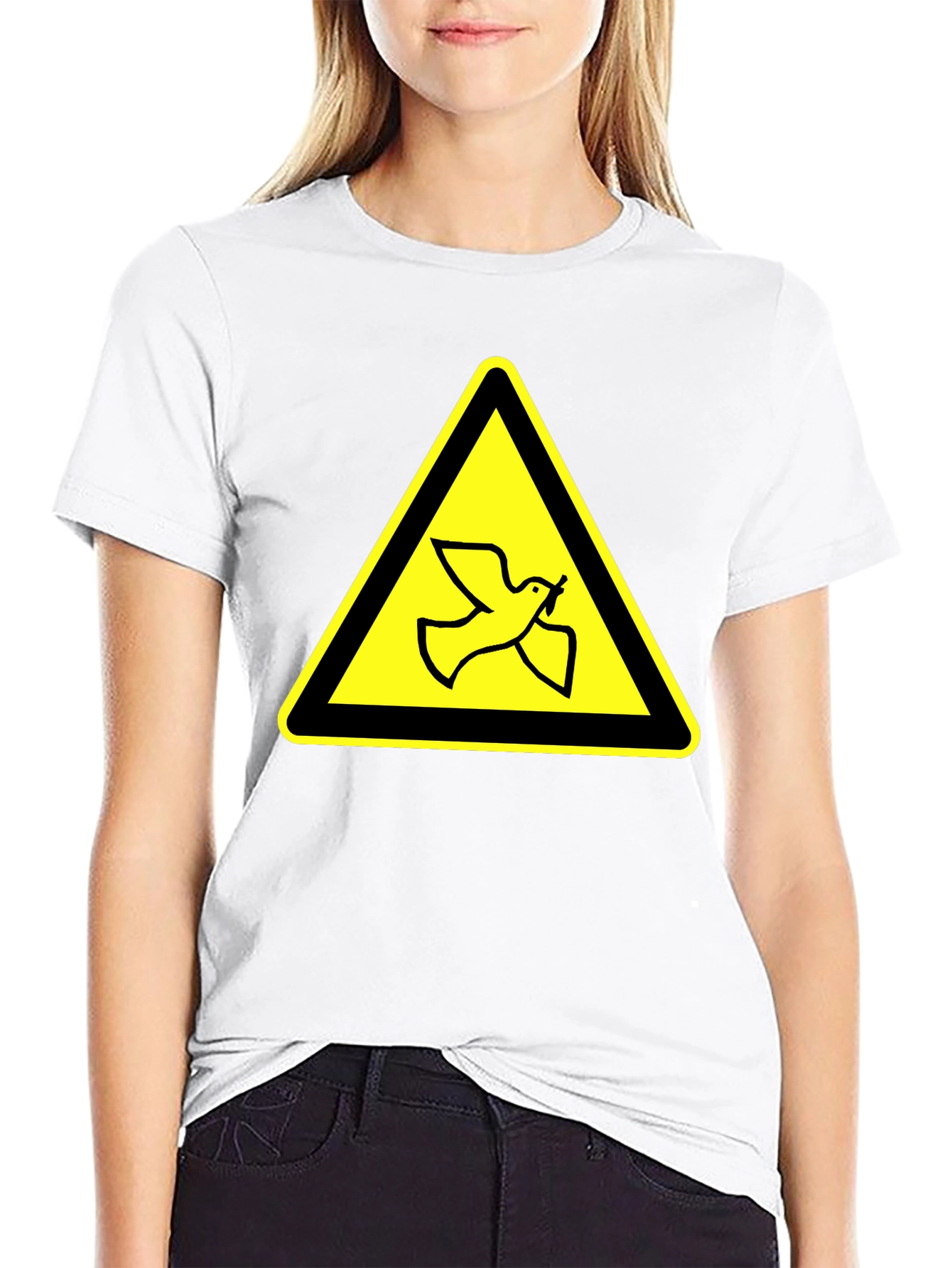 Dove Warning Sign T-Shirt - Black Cotton Tee