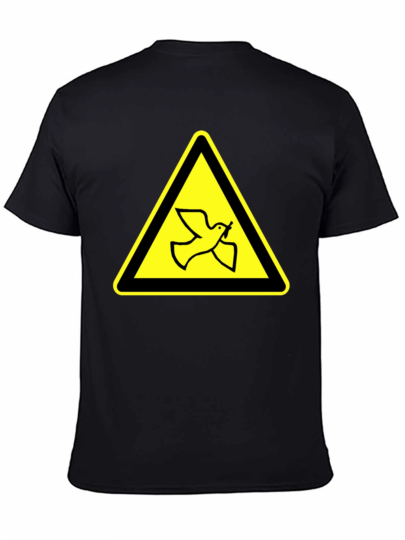 Dove Warning Sign T-Shirt - Black Cotton Tee
