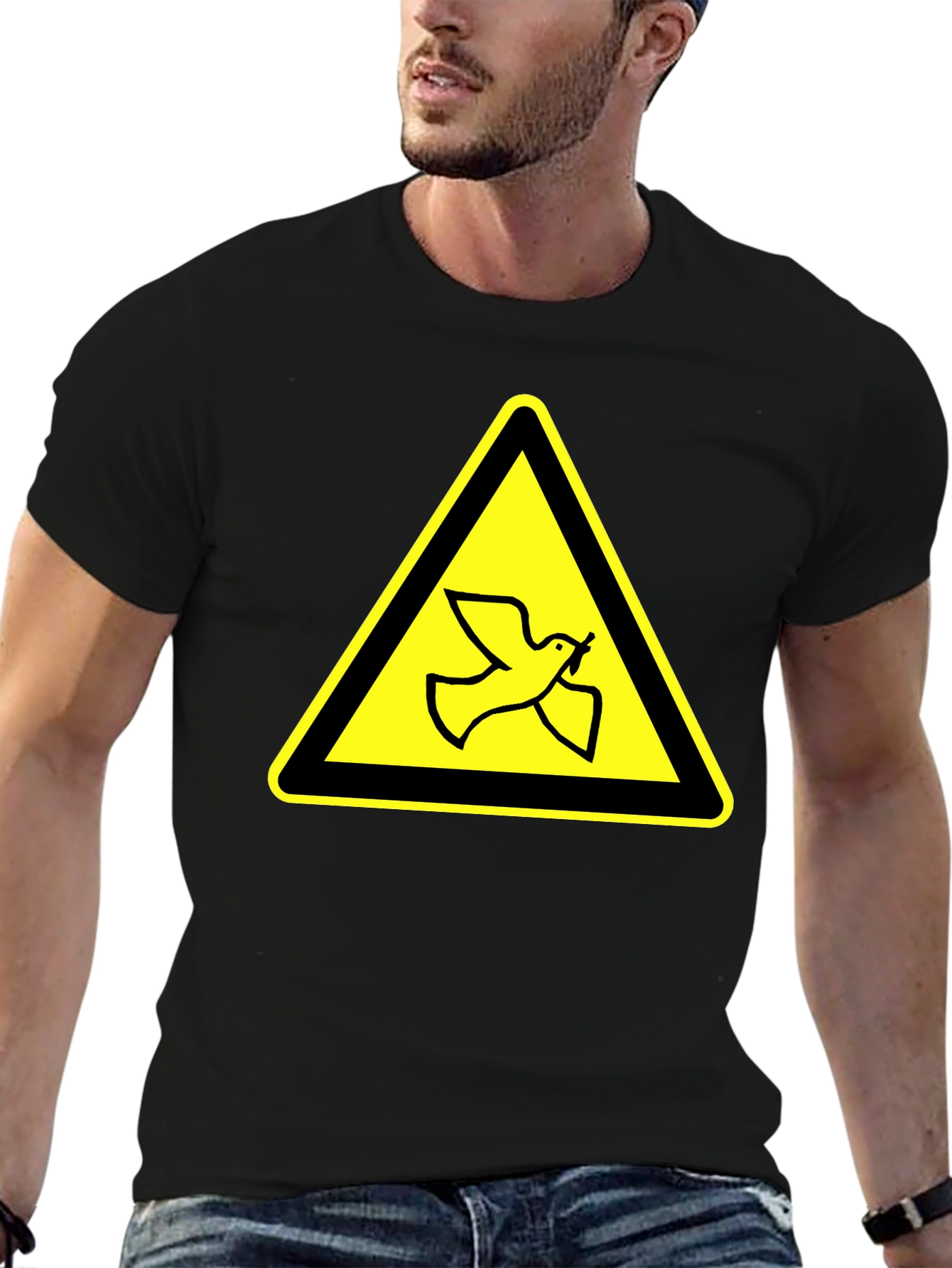 Dove Warning Sign T-Shirt - Black Cotton Tee