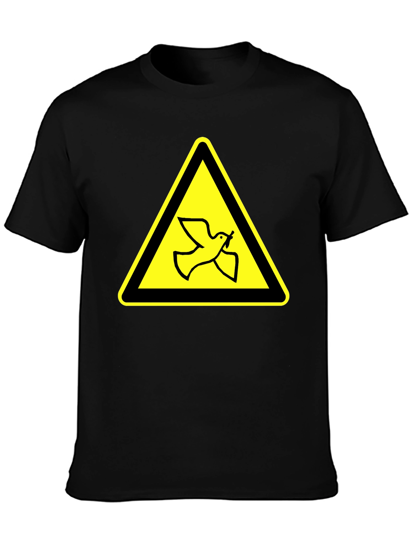 Dove Warning Sign T-Shirt - Black Cotton Tee