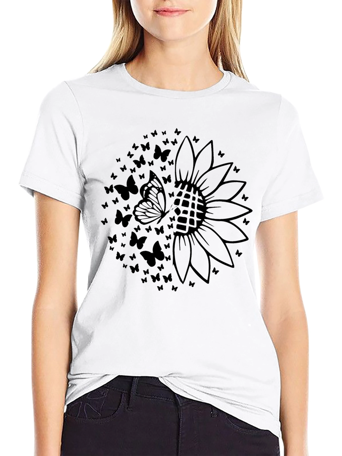 Sunflower Butterfly Graphic Tee - Black