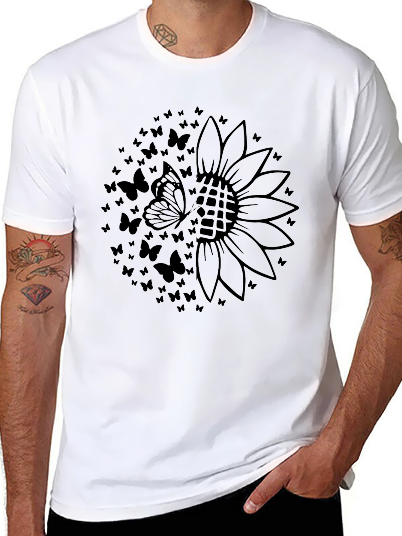 Sunflower Butterfly Graphic Tee - Black