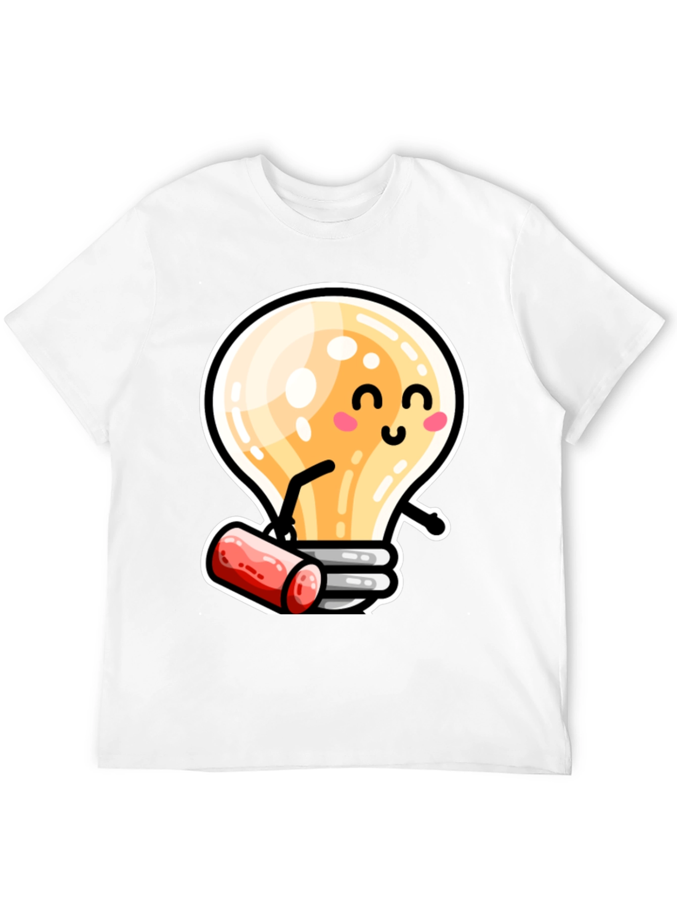 Cute Light Bulb Cartoon T-Shirt - Black