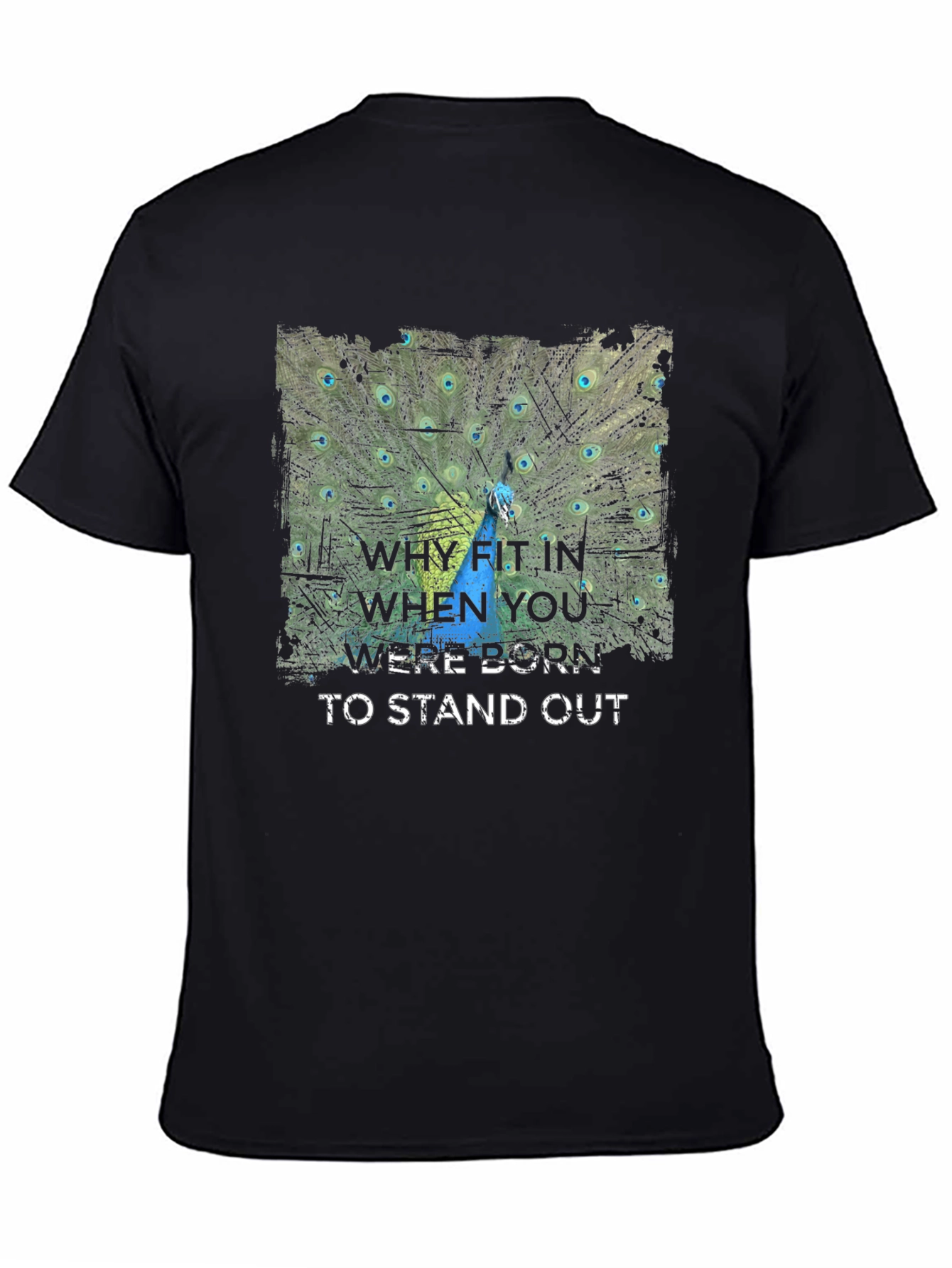 Stand Out Peacock Graphic Tee - Black Cotton T-Shirt