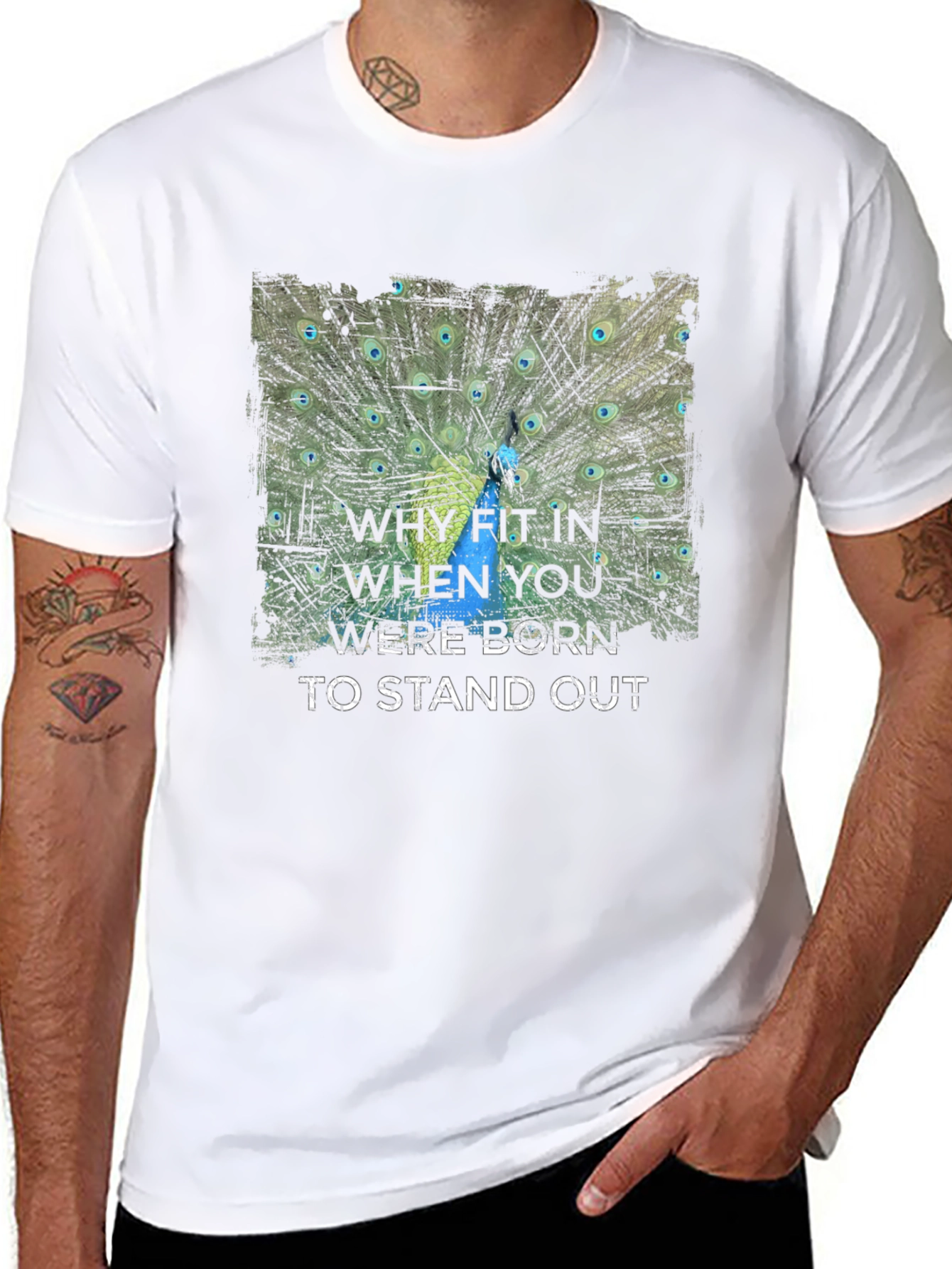 Stand Out Peacock Graphic Tee - Black Cotton T-Shirt