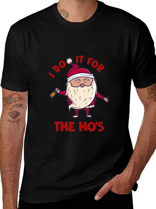 I Do It For The Hos Funny Christmas Santa Black T-Shirt