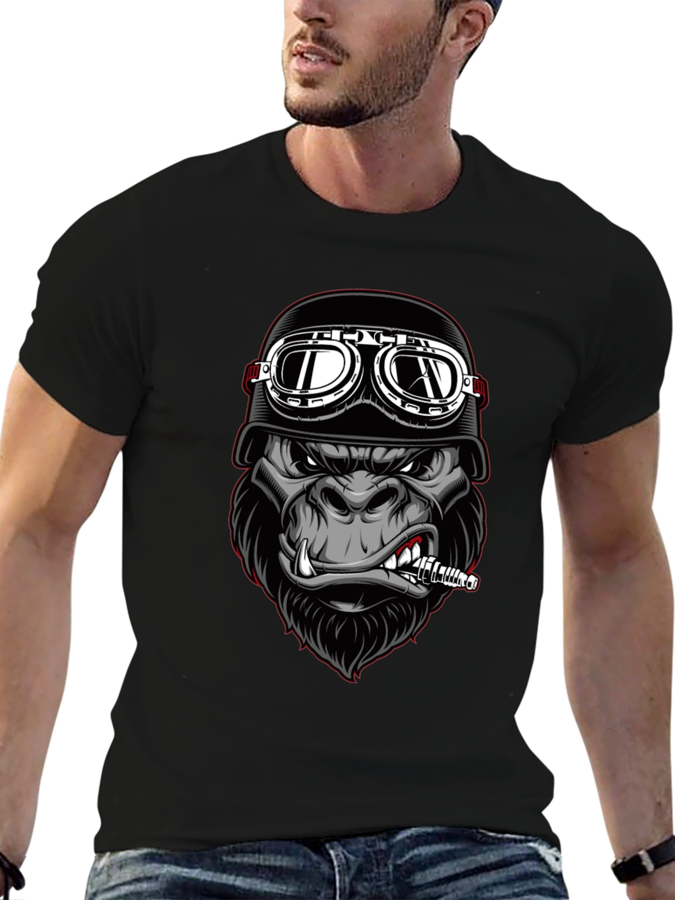 Cool Gorilla Biker T-Shirt - Black