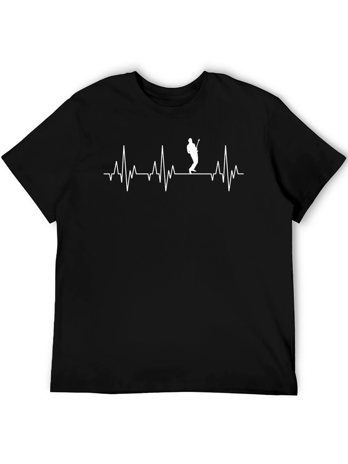 Guitar Heartbeat Graphic Tee - Black Cotton Shirt