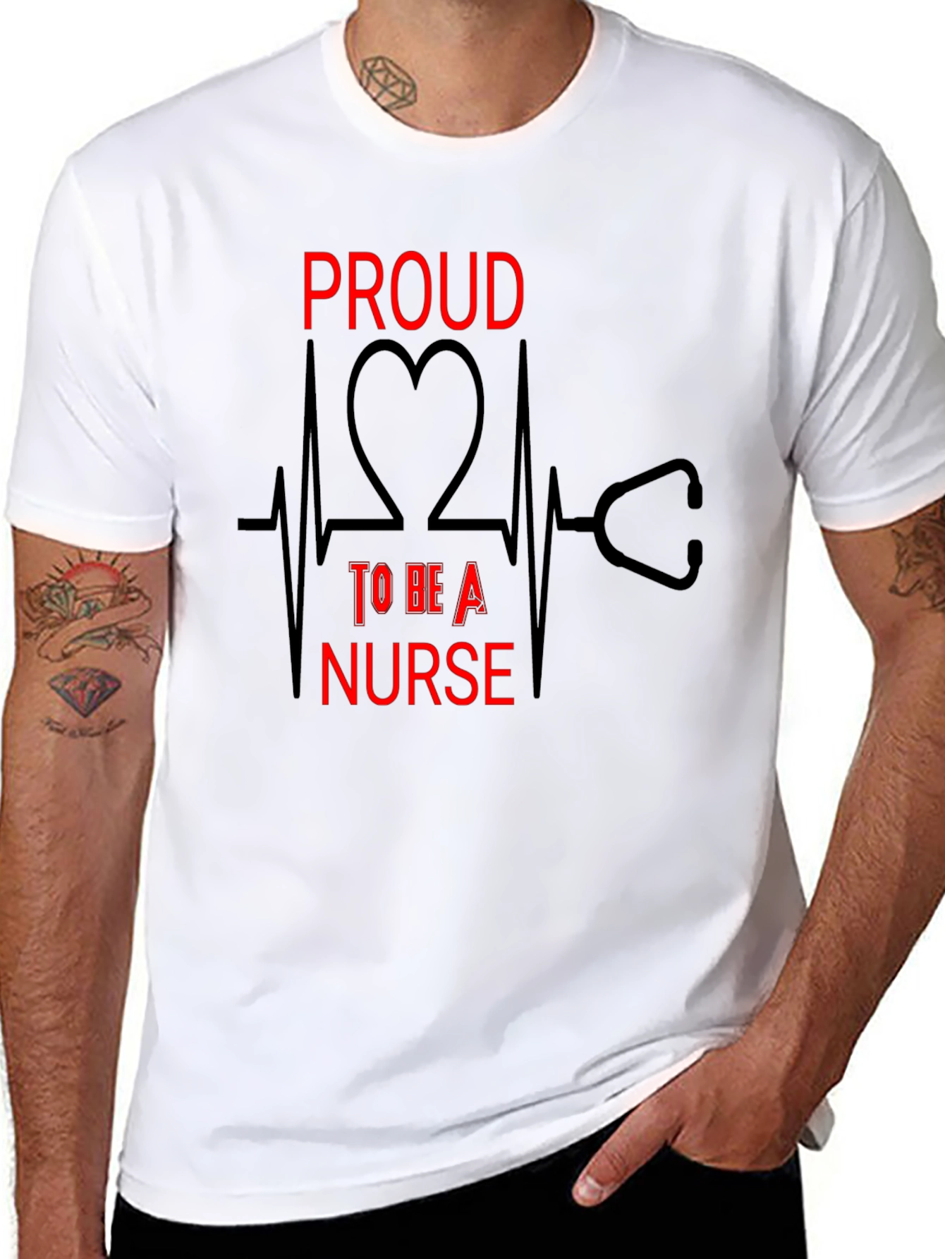 Proud Nurse Graphic Tee - Heartbeat Stethoscope Design