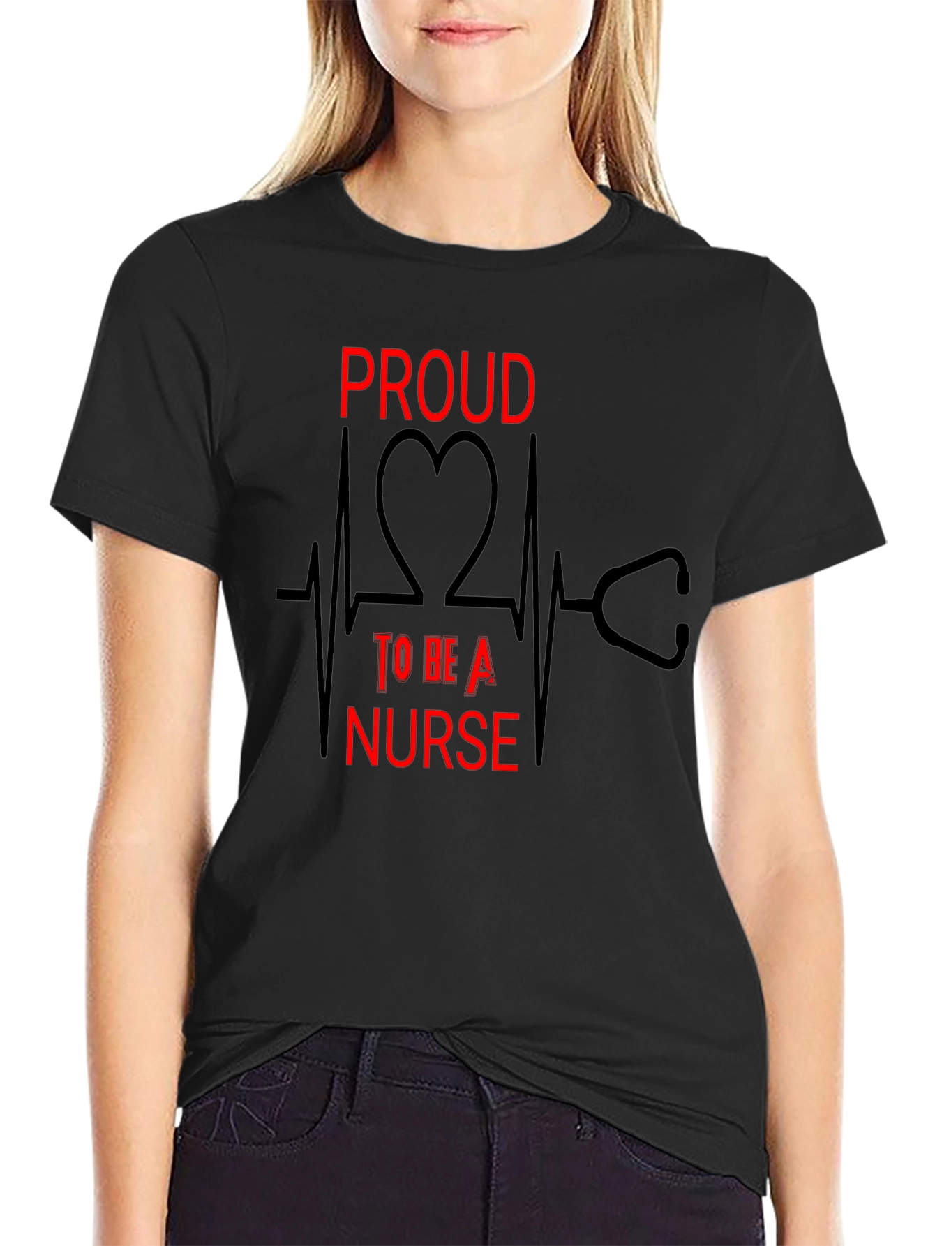 Proud Nurse Graphic Tee - Heartbeat Stethoscope Design