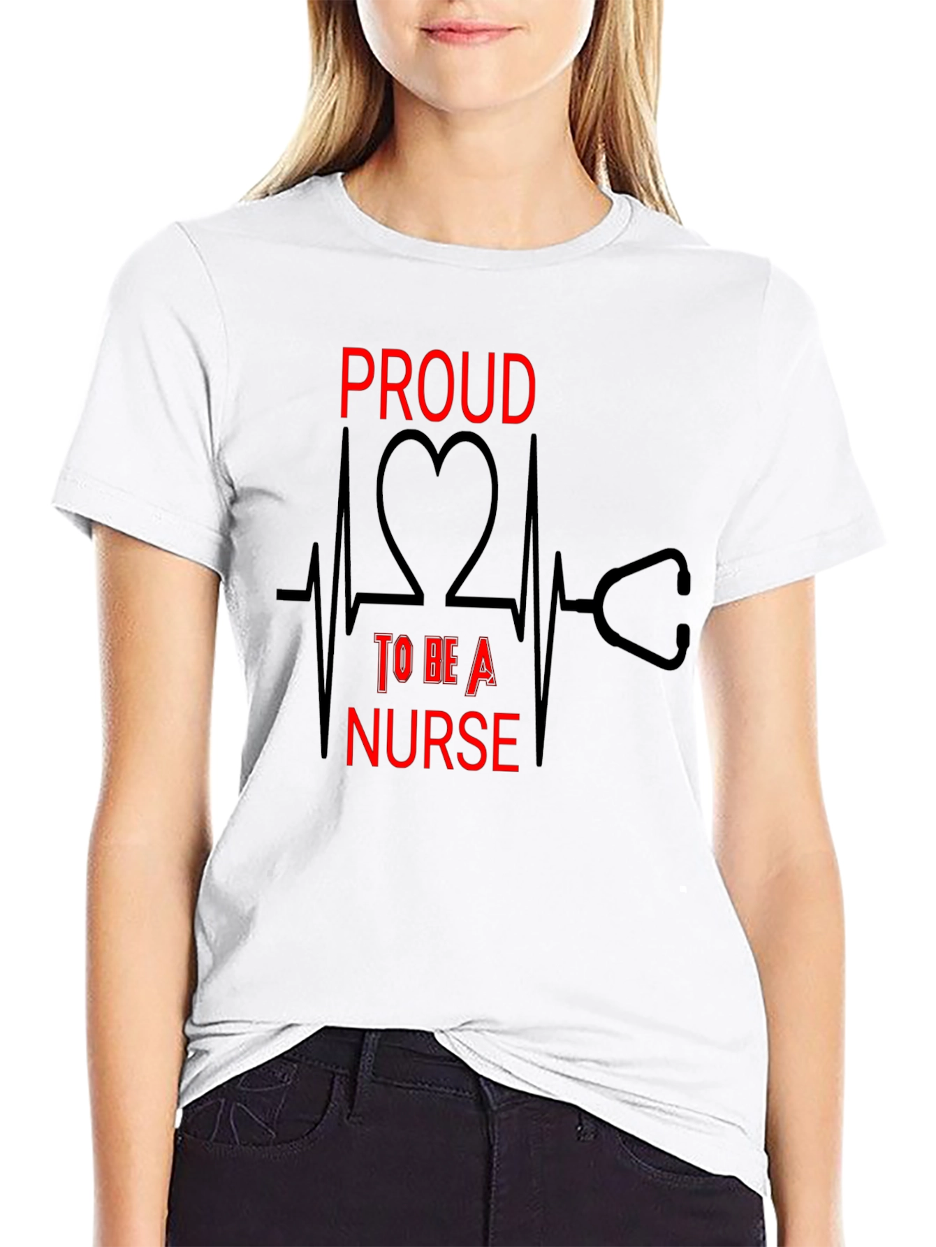 Proud Nurse Graphic Tee - Heartbeat Stethoscope Design