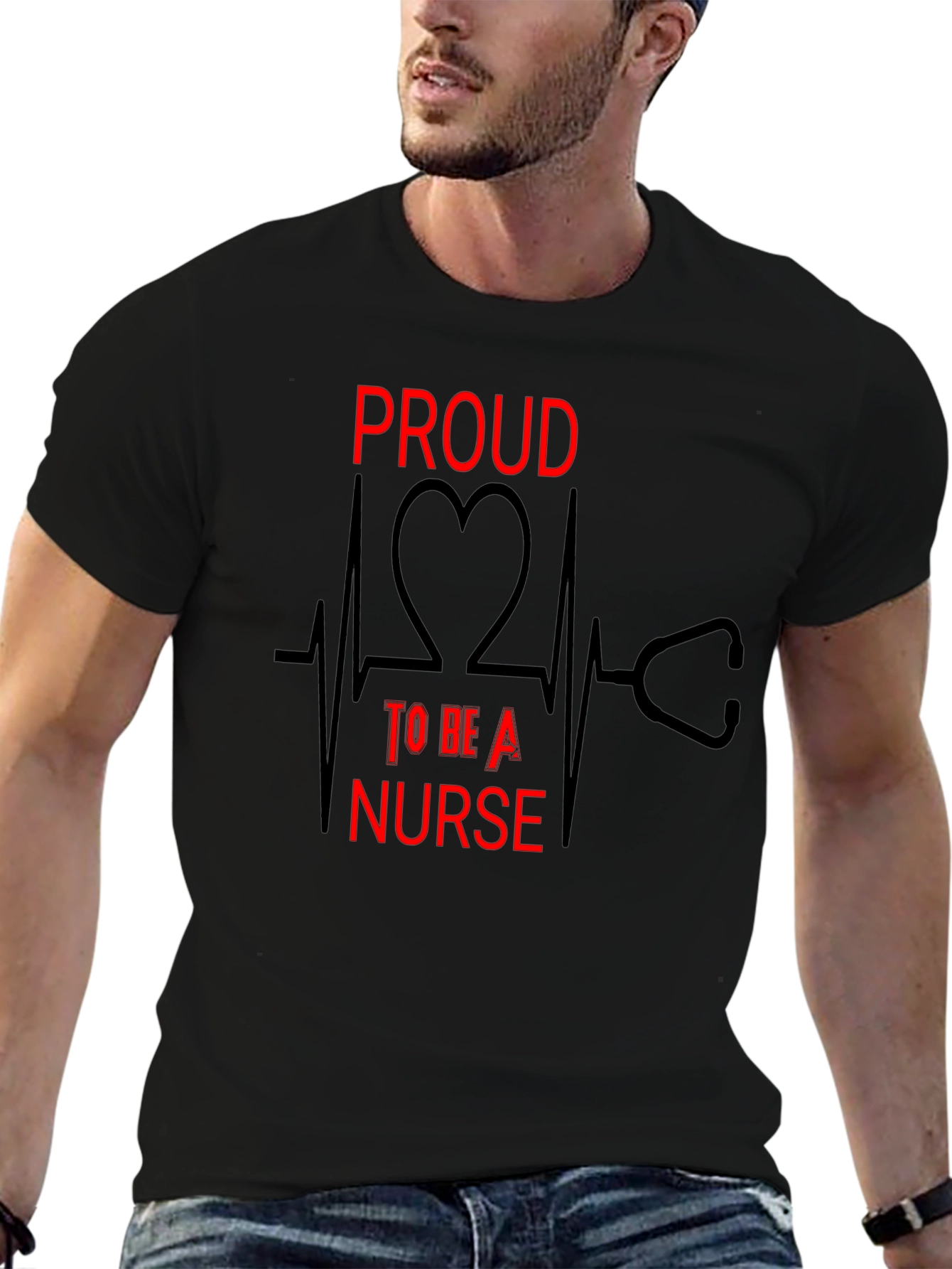 Proud Nurse Graphic Tee - Heartbeat Stethoscope Design