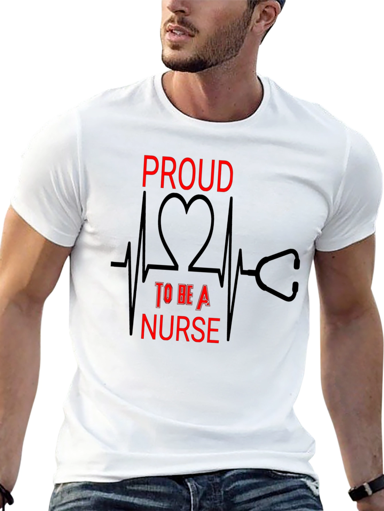 Proud Nurse Graphic Tee - Heartbeat Stethoscope Design