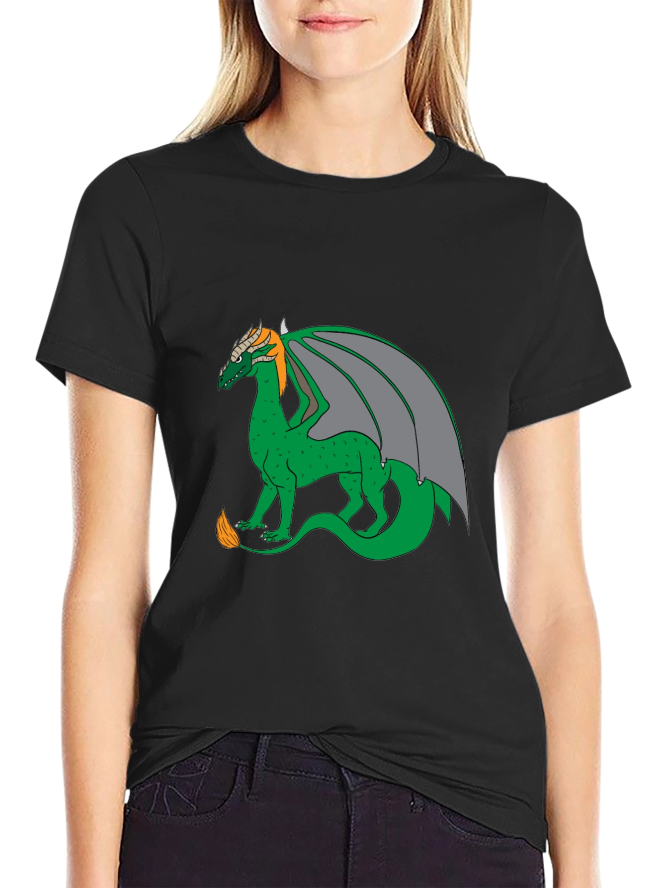 Dragon Graphic Tee - Black Cotton Blend Casual Wear