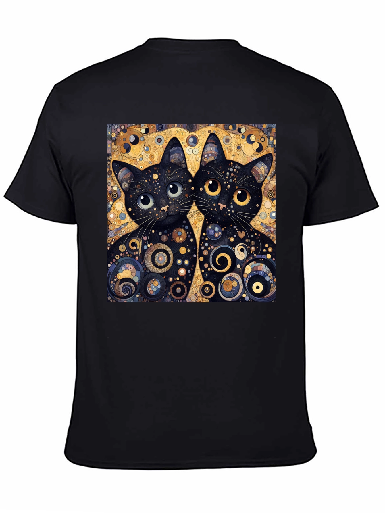 Whimsical Cat Art Graphic Tee - Black Unisex T-Shirt