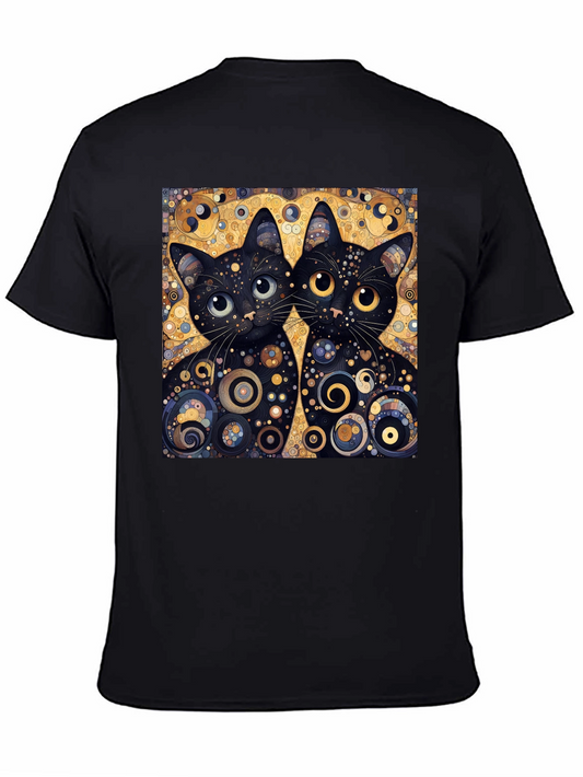Whimsical Cat Art Graphic Tee - Black Unisex T-Shirt