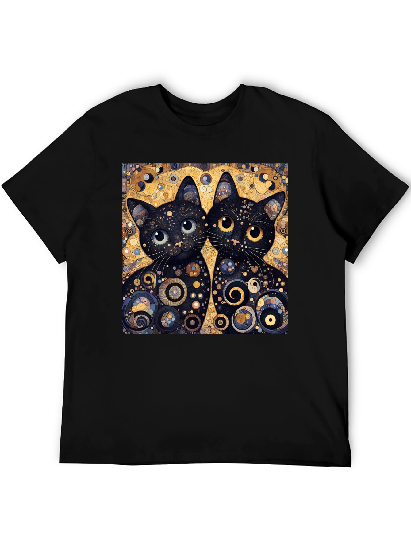 Whimsical Cat Art Graphic Tee - Black Unisex T-Shirt