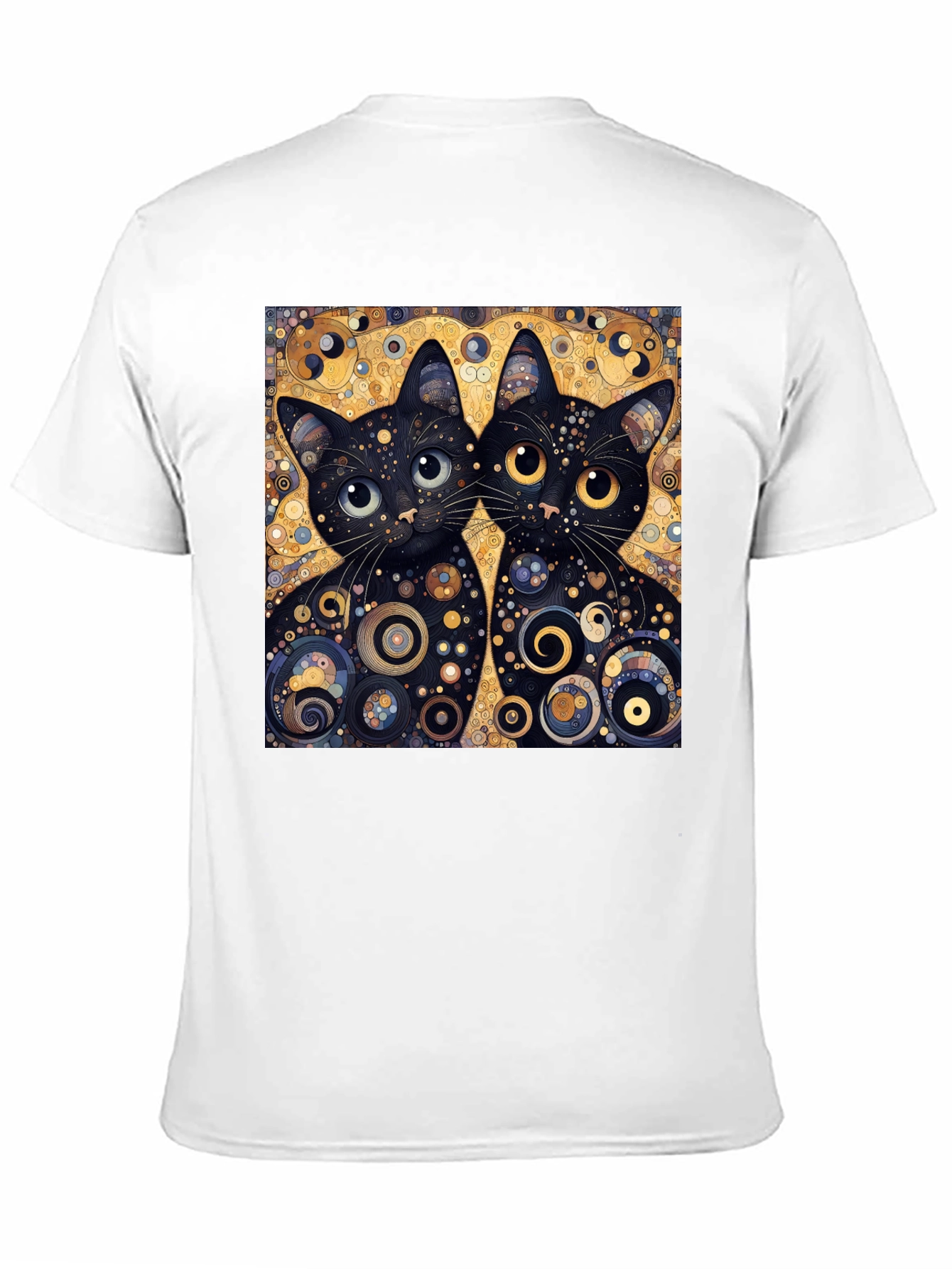 Whimsical Cat Art Graphic Tee - Black Unisex T-Shirt