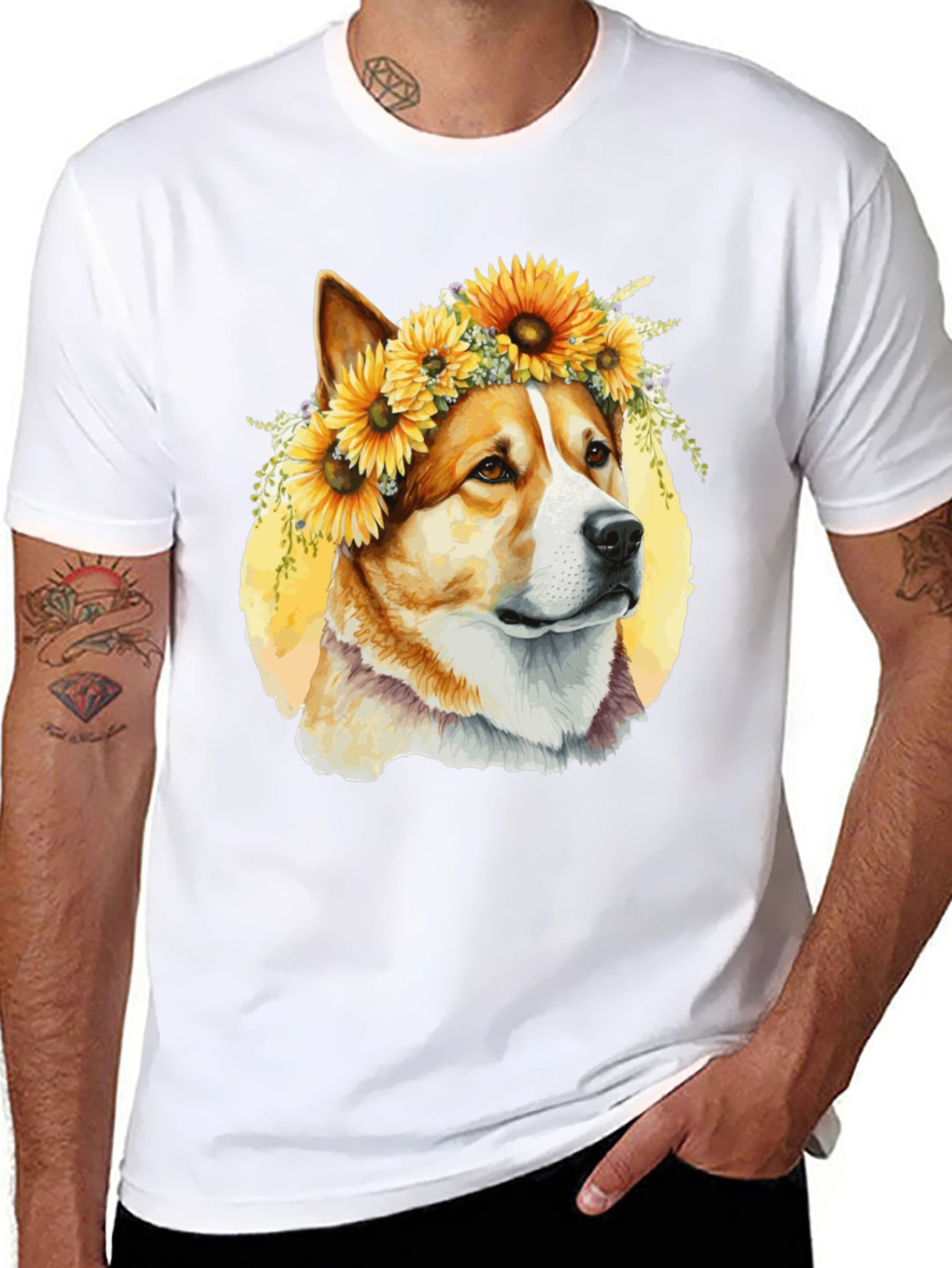 Dog with Sunflowers T-Shirt