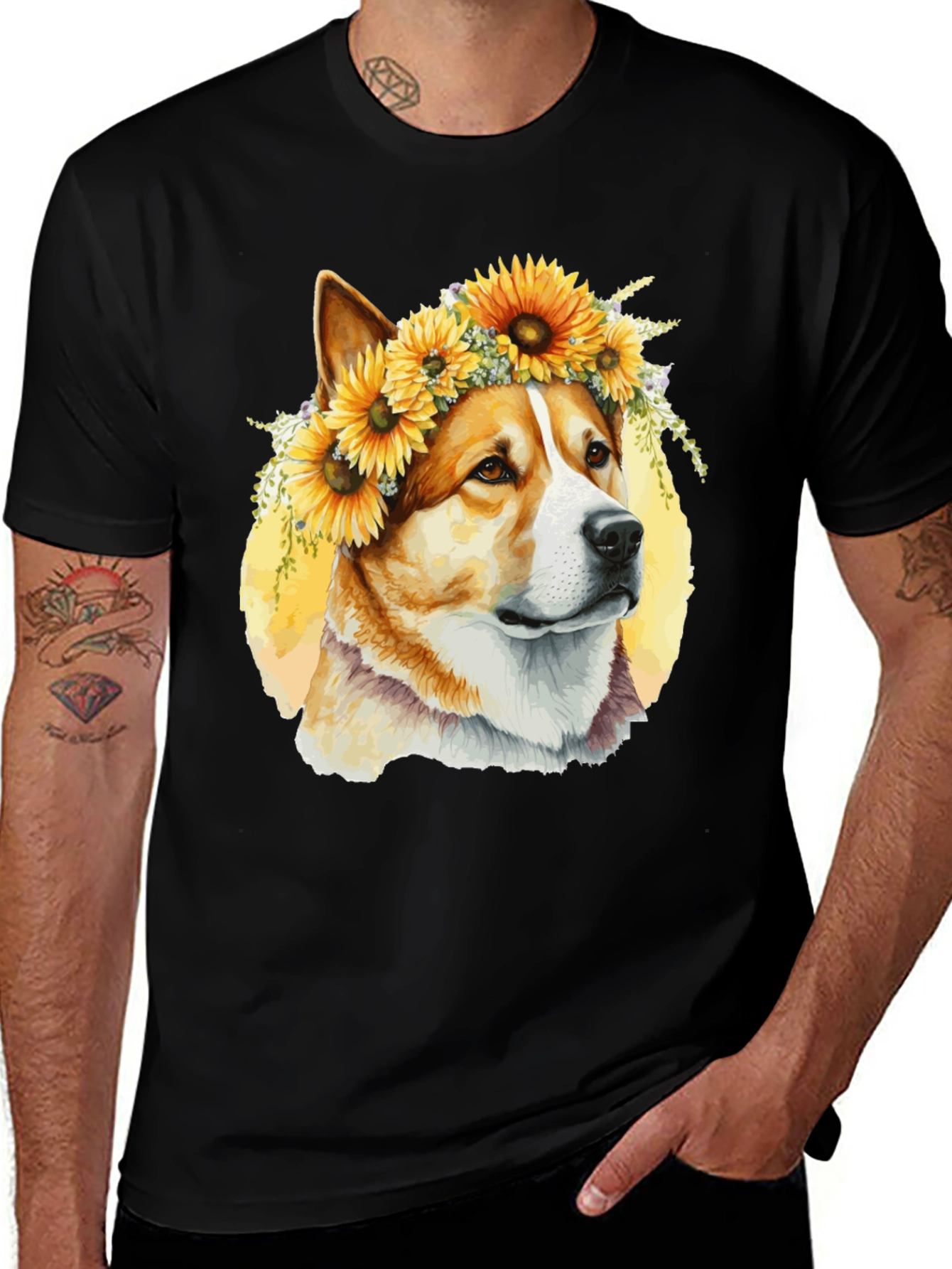 Dog with Sunflowers T-Shirt