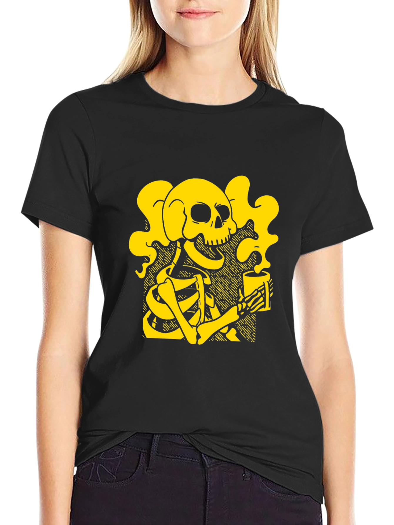 Skull Coffee Graphic T-Shirt - Black