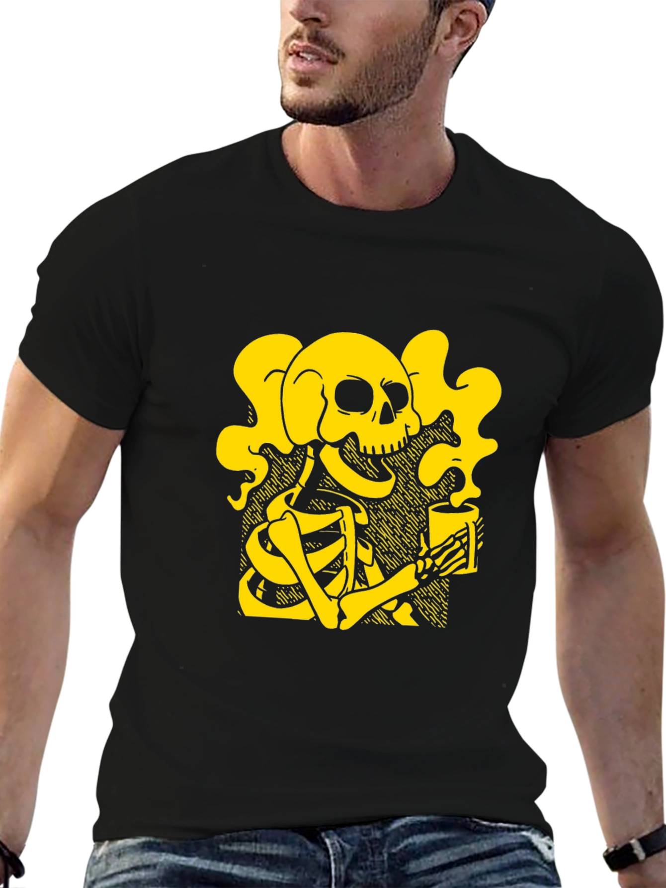 Skull Coffee Graphic T-Shirt - Black