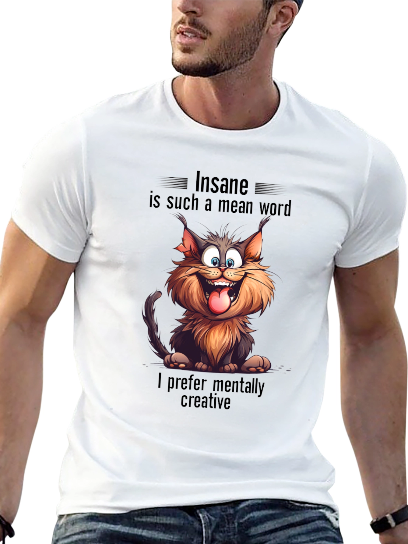 Insane Cat Graphic Tee - Creative & Unique