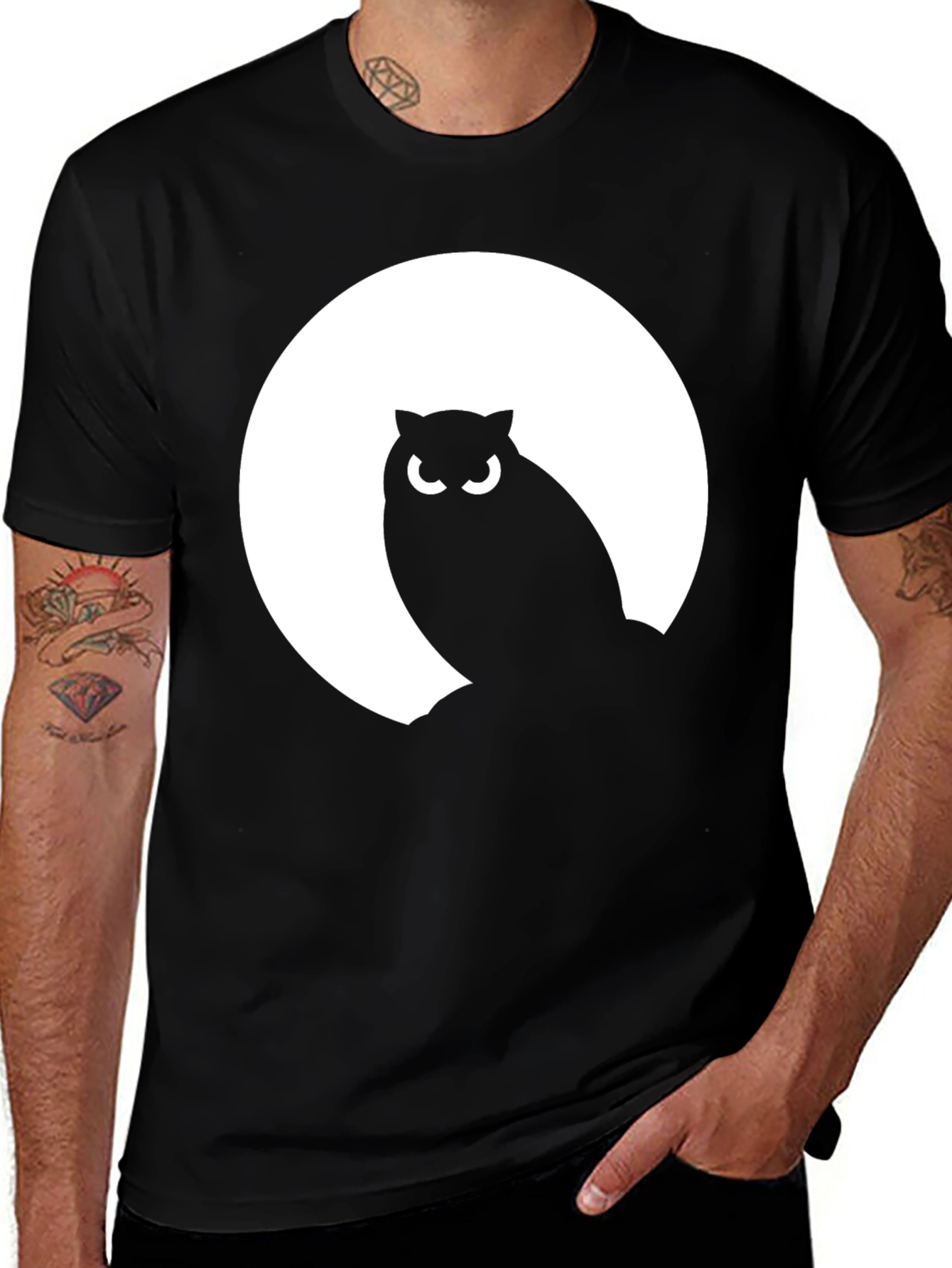Owl Silhouette Moon Graphic Tee - Mens Black T-Shirt