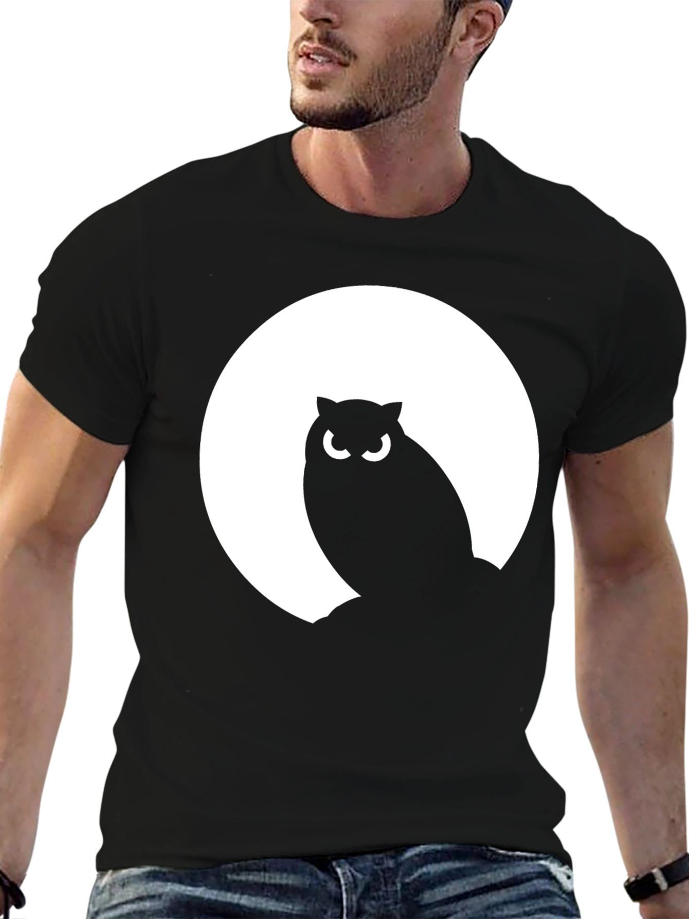 Owl Silhouette Moon Graphic Tee - Mens Black T-Shirt