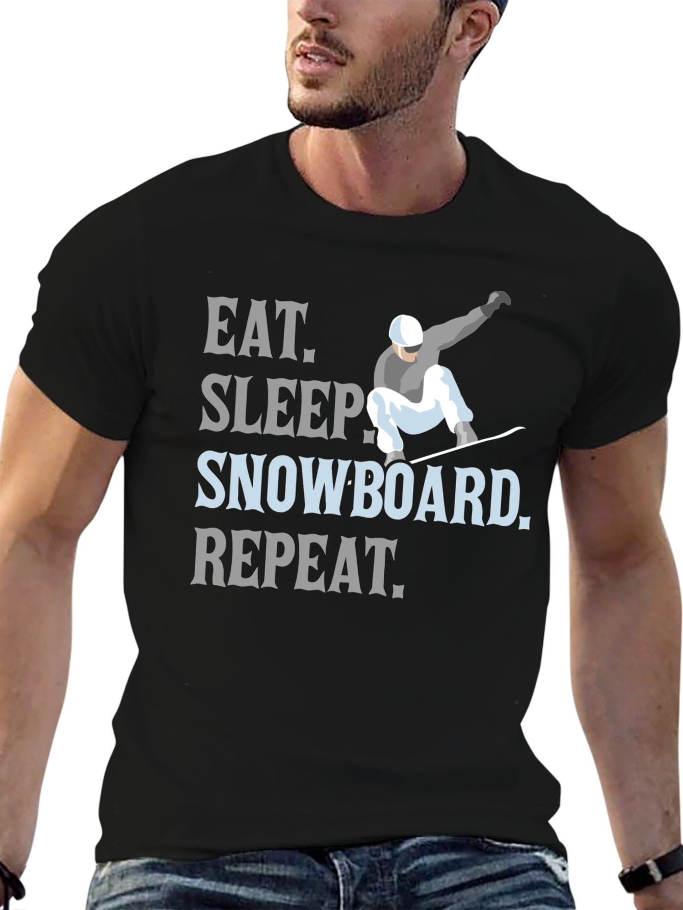 Eat Sleep Snowboard Repeat Black Graphic T-Shirt
