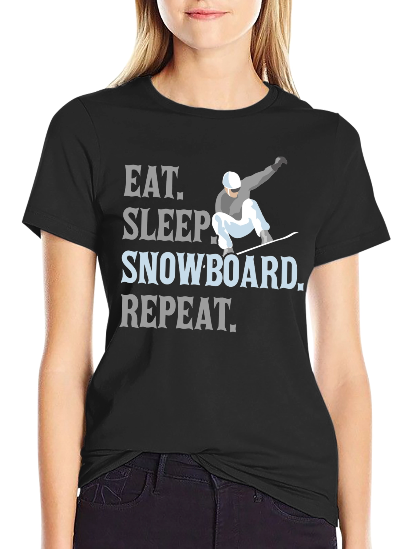 Eat Sleep Snowboard Repeat Black Graphic T-Shirt
