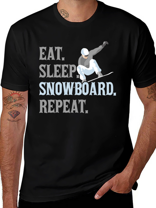 Eat Sleep Snowboard Repeat Black Graphic T-Shirt