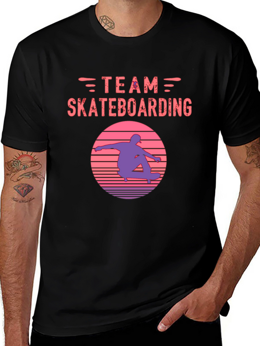 Team Skateboarding Graphic Tee - Retro Sunset Skater Shirt
