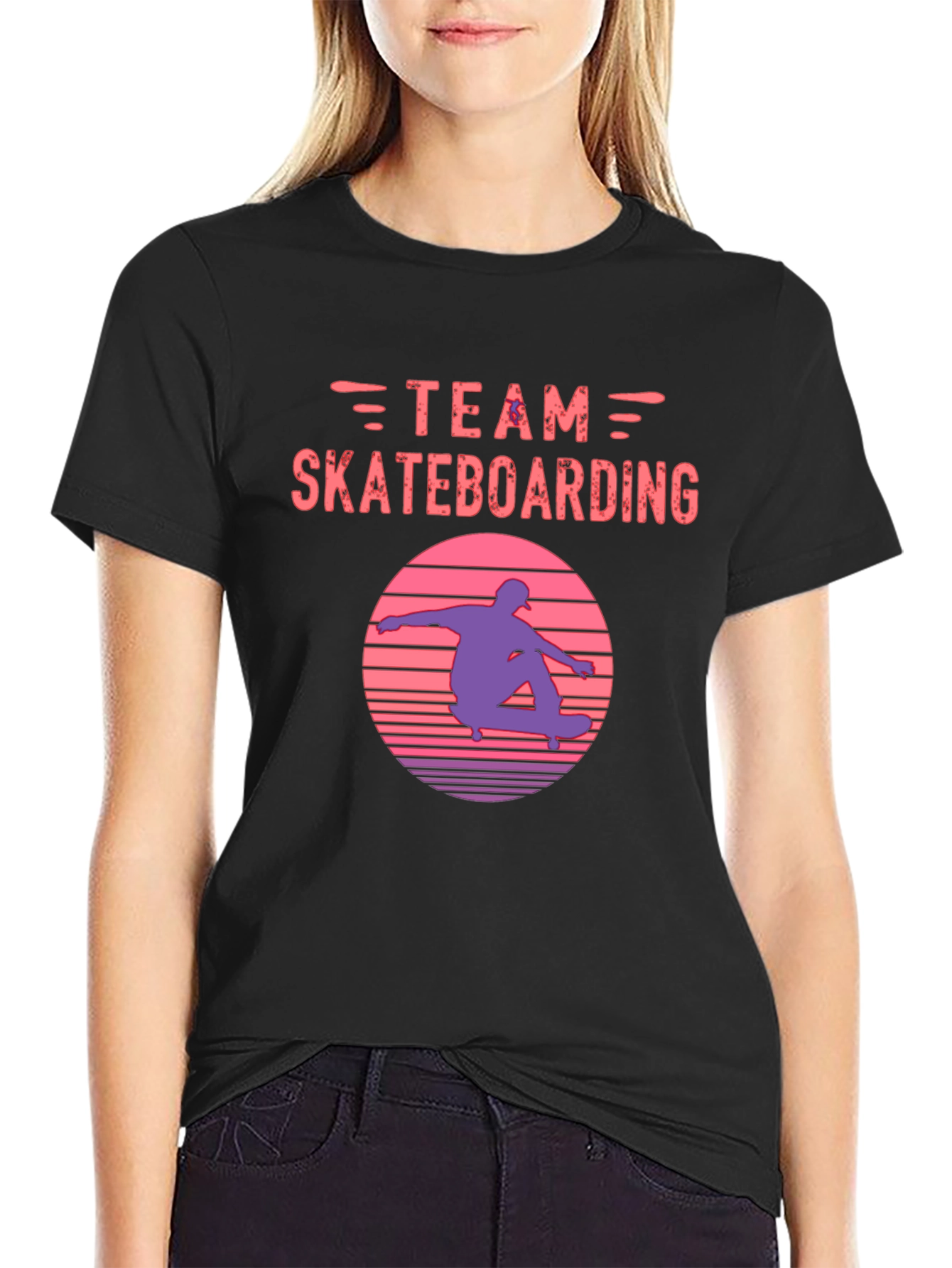 Team Skateboarding Graphic Tee - Retro Sunset Skater Shirt