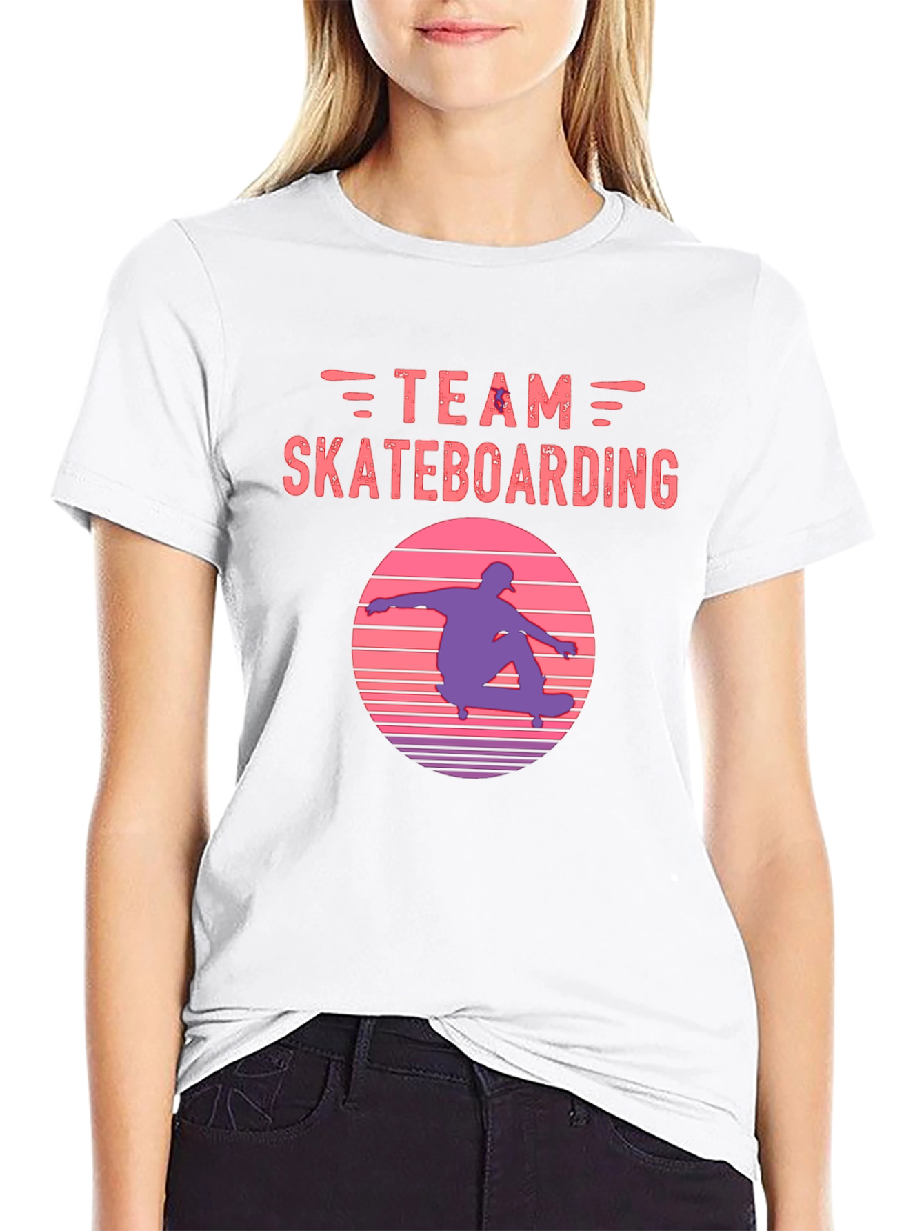 Team Skateboarding Graphic Tee - Retro Sunset Skater Shirt