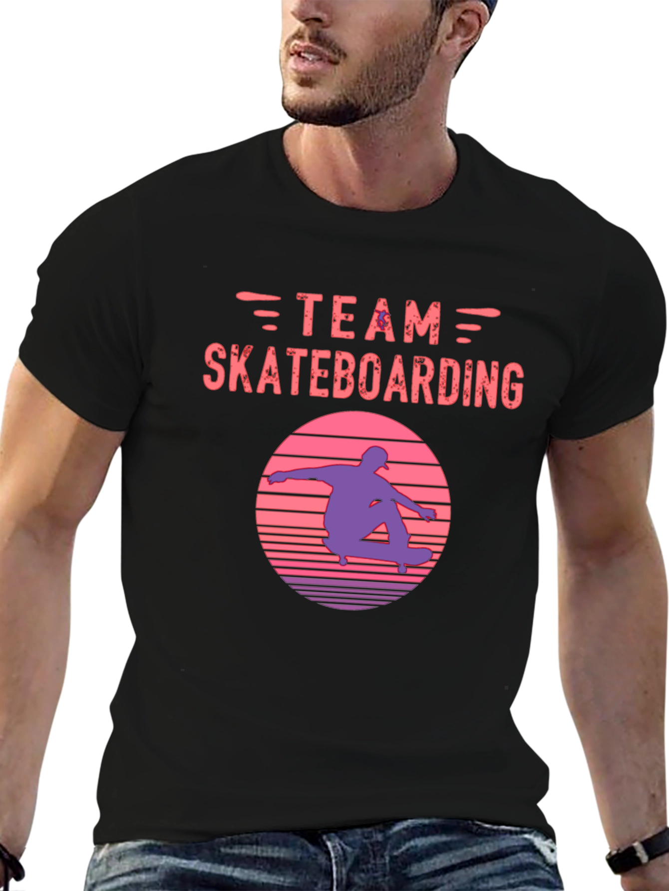 Team Skateboarding Graphic Tee - Retro Sunset Skater Shirt