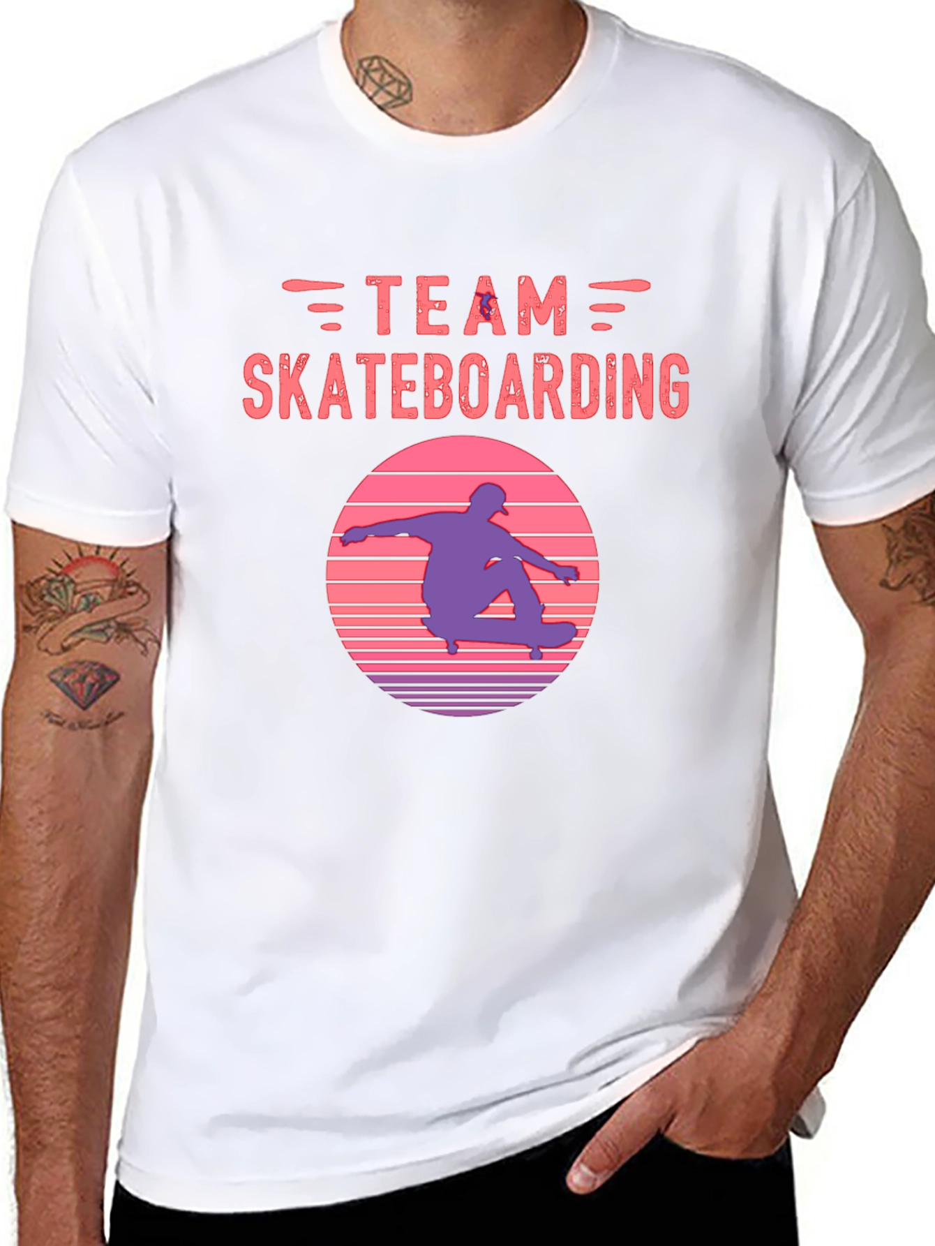 Team Skateboarding Graphic Tee - Retro Sunset Skater Shirt