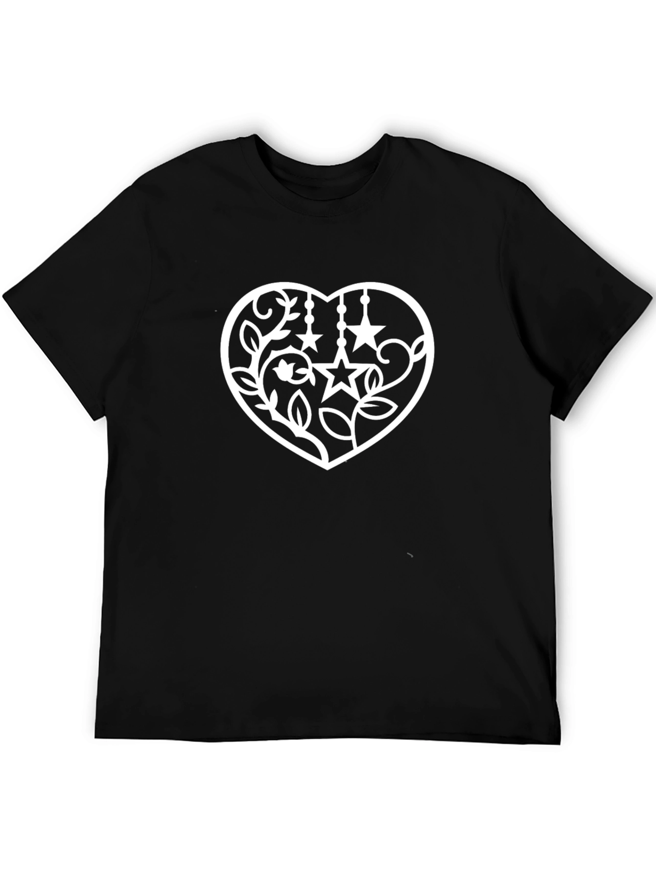 Heart Floral Star Graphic Black T-Shirt