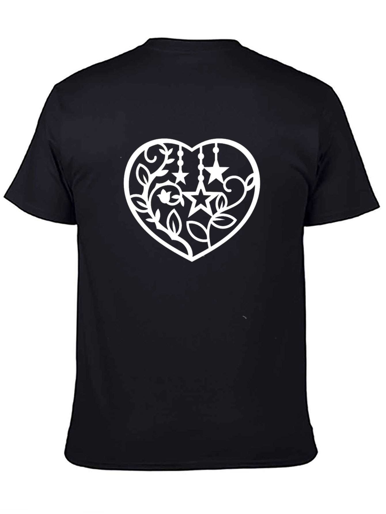 Heart Floral Star Graphic Black T-Shirt