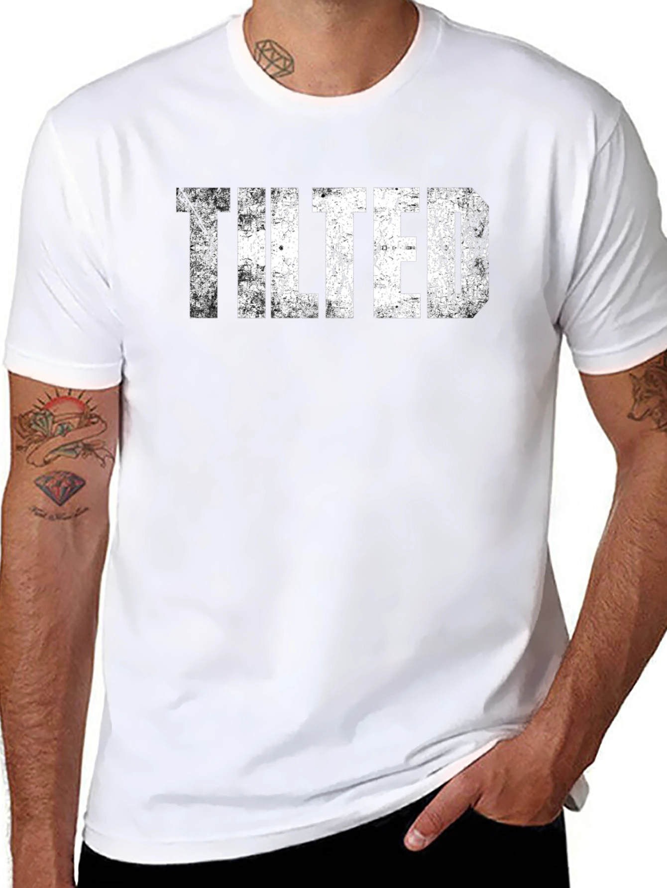 Tilted Graphic Tee - Black Cotton T-Shirt