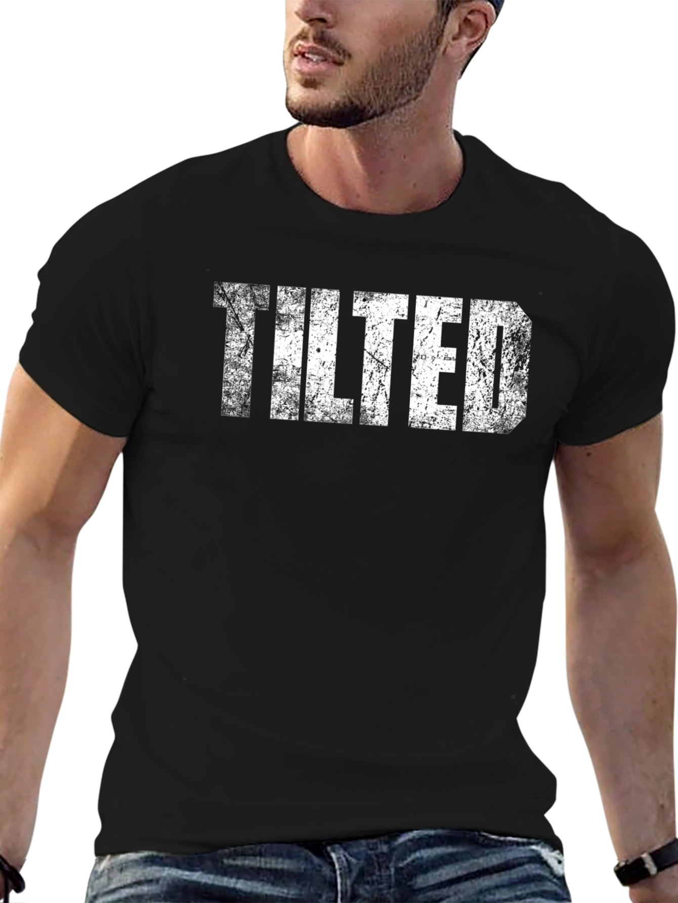 Tilted Graphic Tee - Black Cotton T-Shirt