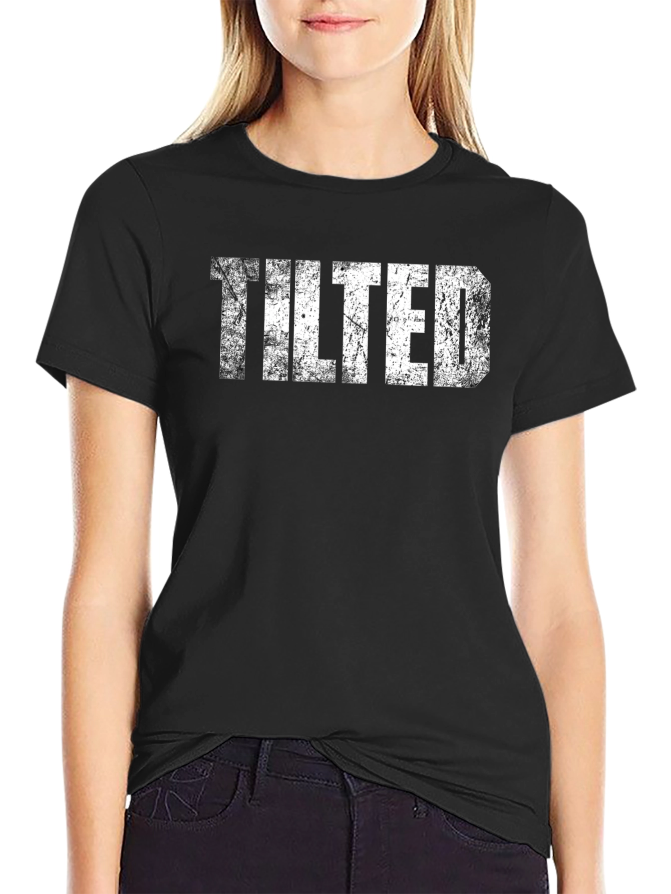 Tilted Graphic Tee - Black Cotton T-Shirt