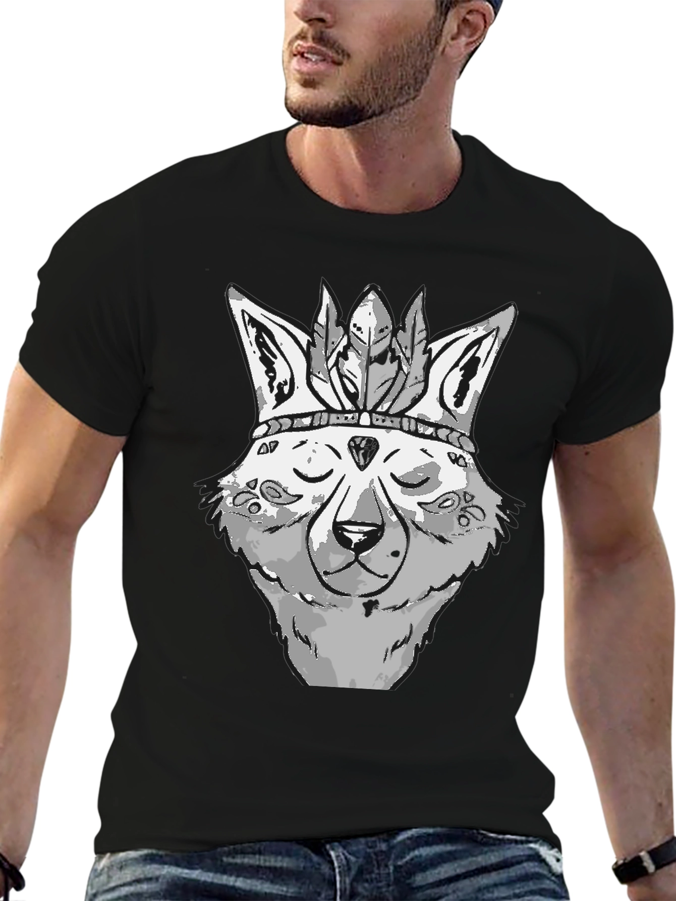 Wolf Head T-Shirt - Native American Style Tee
