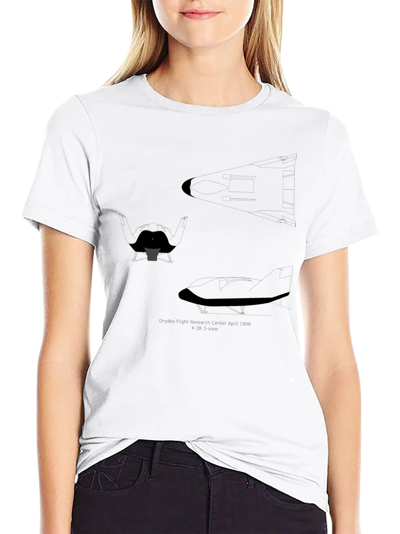 Black Graphic Tee - Airplane Diagram Design