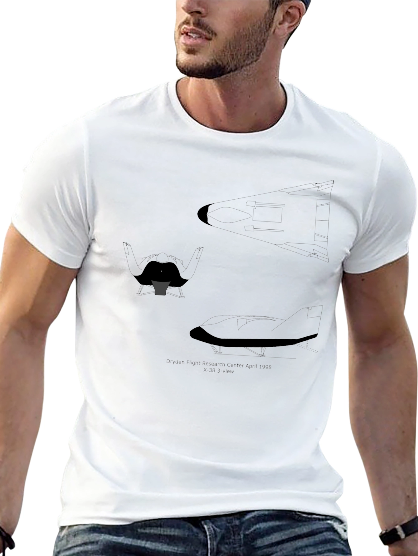 Black Graphic Tee - Airplane Diagram Design