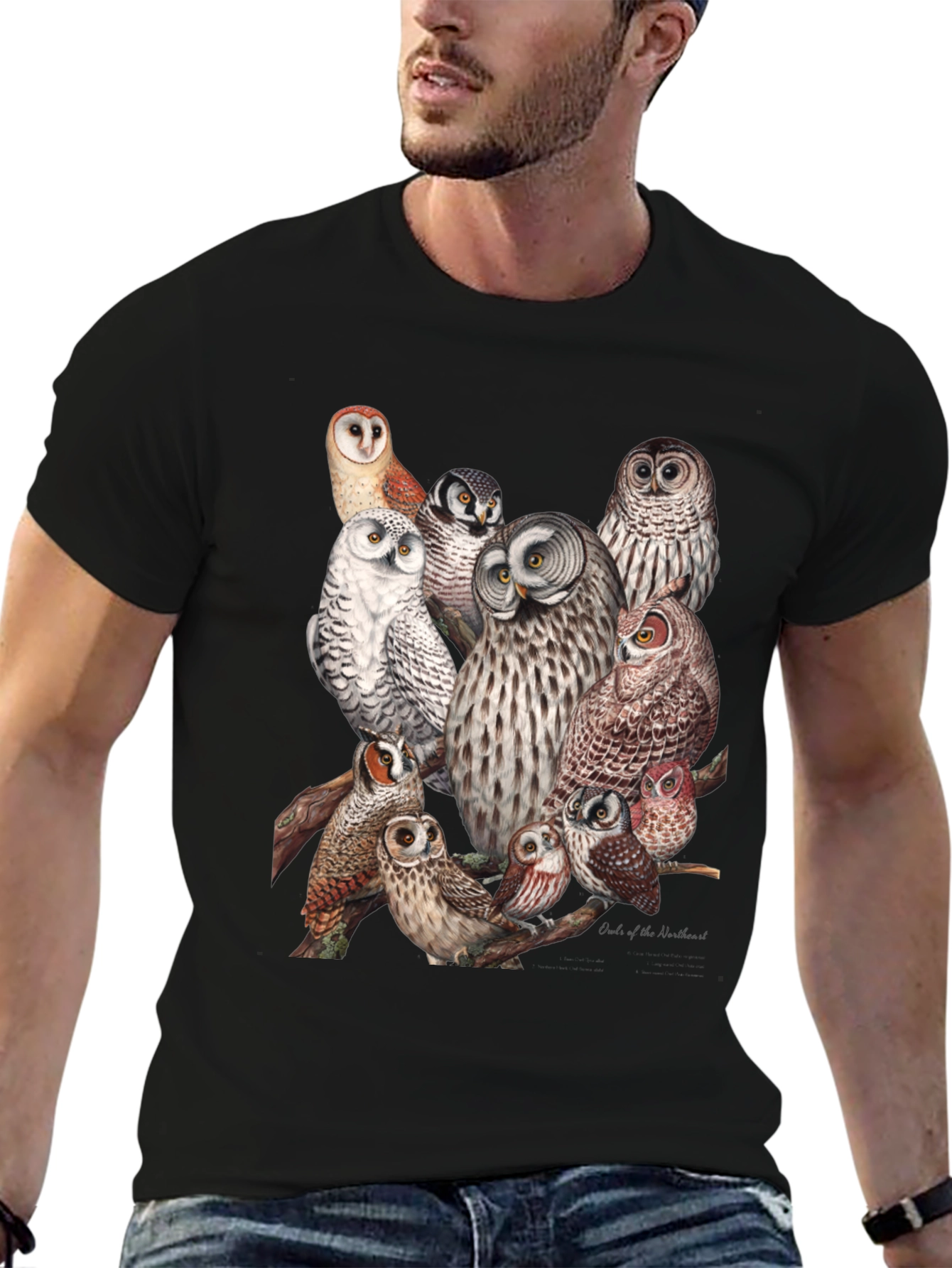 Owl Print Black T-Shirt